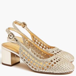 J. Crew Gold Woven Slingback Heels